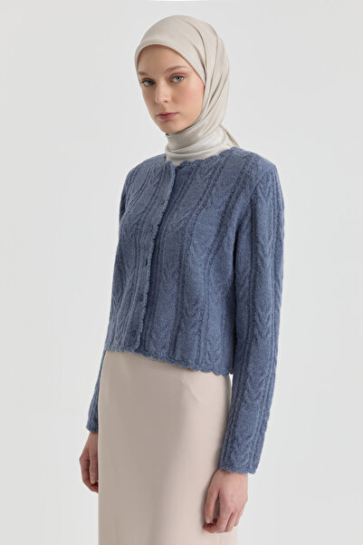 Tuğba Nakış İşlemeli Hırka - İndigo