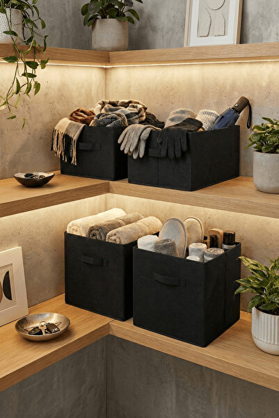 PH Prendi Home Economical Set of 4: 2 Lidless Boxes and 2 Rectangular Black C...