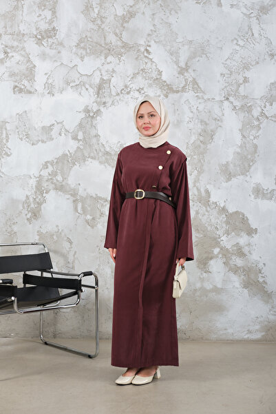 LOCCO Women's Belted Dress Burgundy