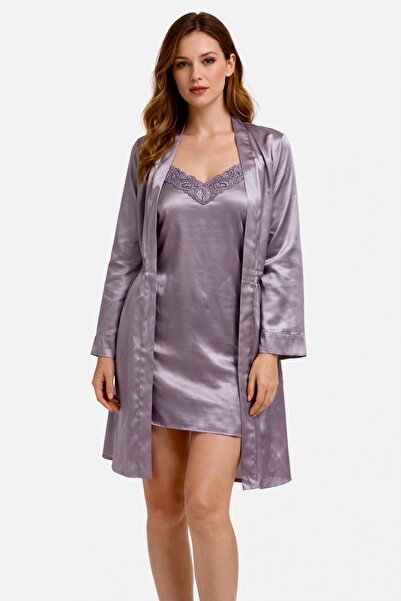 VIEN POLO Stylish Women's Satin Nightgown and Dressing Gown Set