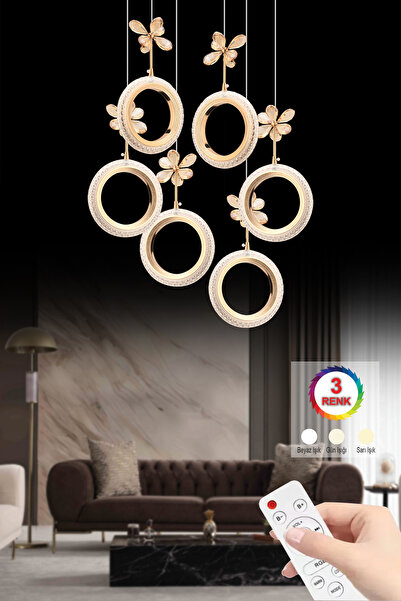 Luxira Aydınlatma Luxira Hallka 6'lı Gold 3 Renk Ledli Modern Led Avize