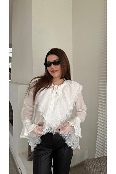 MODA FRANSIZ DANTEL BEYAZ GÖMLEK