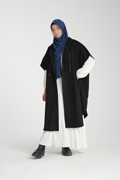 ZESA TASARIM Siyah Kaşmir Kışlık Panço 120 cm