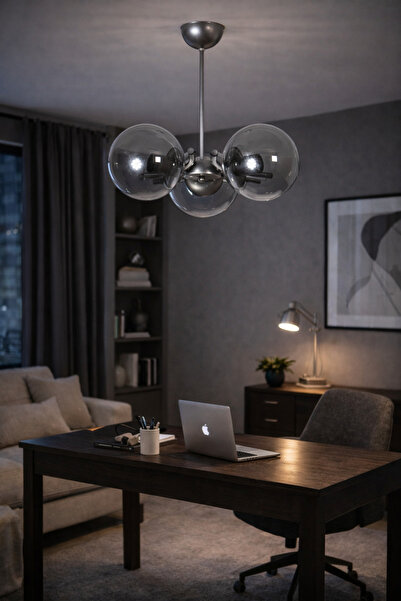 Modavize Mihri Modern Tasarım Salon Yemek Odası Mutfak Gri Renk Füme Camlı Sa...