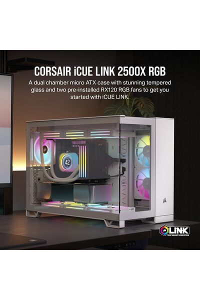 Corsair iCUE 2500X RGB Micro ATX Tower Case - Tempered Glass - White