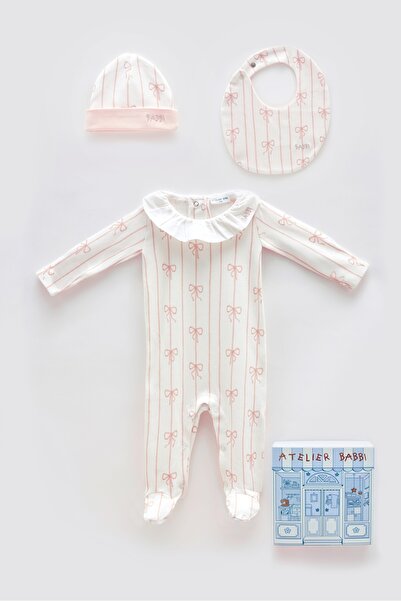 Atelier Babbi 100% Cotton 3-Piece Newborn Set - Ribbon / Pink