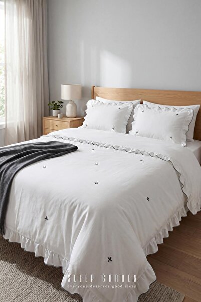 Sleep Garden Esen Duvet Cover Set 100% Cotton Plus Patterned White Single Size