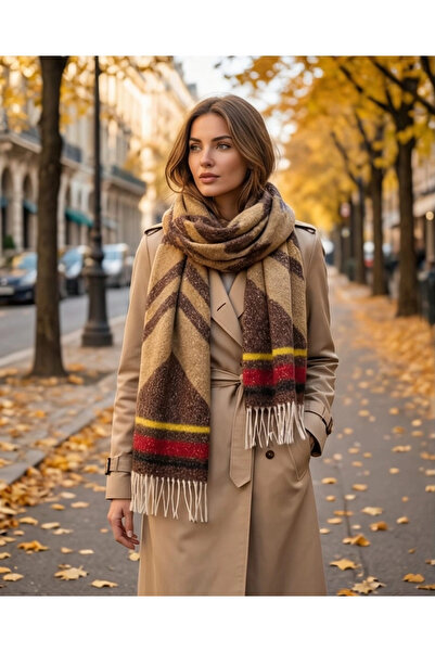 Elit Scarf ŞERİT DESEN PREMİUM ATKI-Kahve
