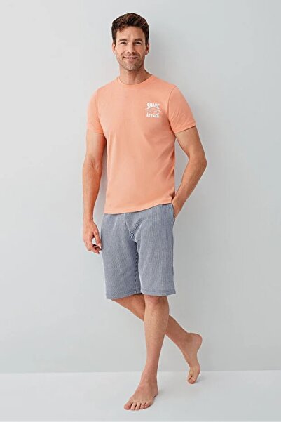 YUYİ Arnetta 100% Cotton Crew Neck Short Sleeve Men's Shorts Pajama Set 3671