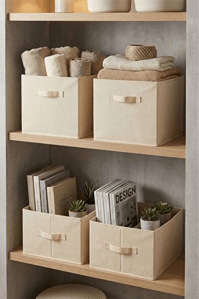 PH Prendi Home Economical Set of 4: 2 Boxes with Lids and 2 Rectangular Cream...