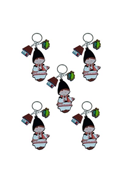 OEM Set of 5 Keychain Flacau – Folk Souvenir from PVC with Traditional Romani...