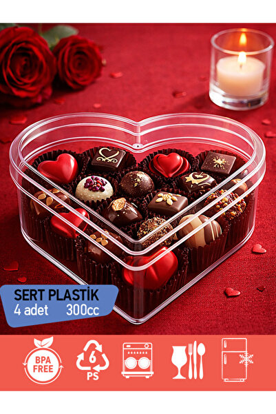 BİZDENGELSİNNET SEVGİLİLER GÜNÜ KALPLİ Kutu 4’lü Kapaklı, Plastik Hediye Kutu...