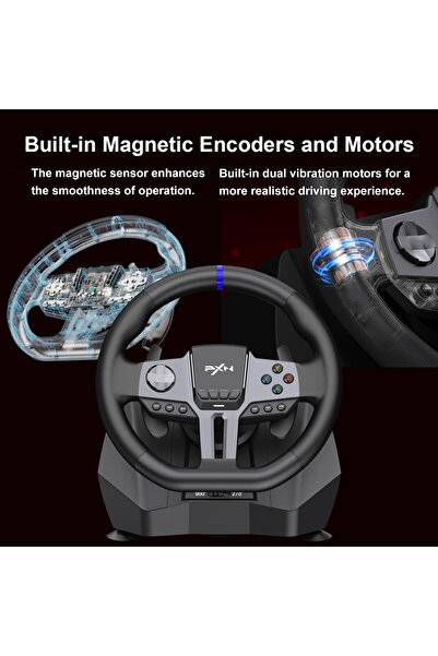 pxn - V9 Gen2 Racing Wheel - 270&900° Car Sim Steering Wheel, 3 Pedals, H Shi...