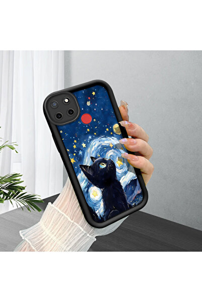 ucuc مادة السيليكون المتوافقة مع Realme C25S، مقاومة للصدمات، لون أسود، نمط قطة