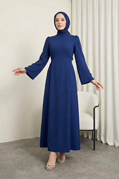 MODAQU Tie-Waist Long Dress with Back Zipper - Navy Blue