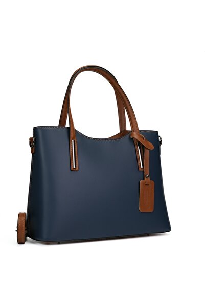 Posete Fagaras Michelle Leather Purse - Navy Blue - Cognac, Genuine Leather O...