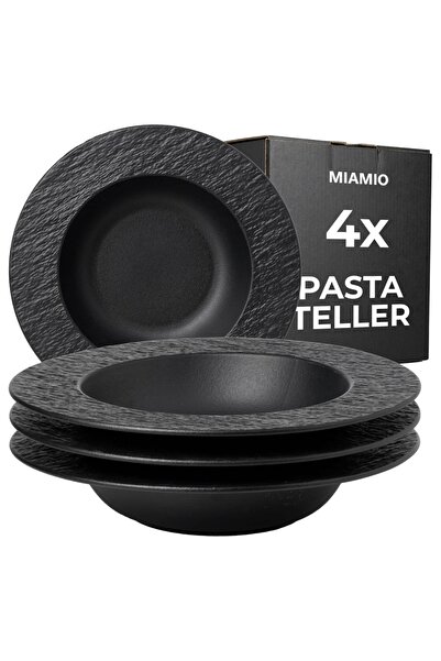 MIAMIO Set of 4 Deep soup plates, Oasis collection, ceramic, black, 600 ml