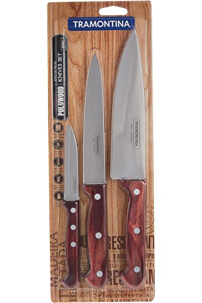 TRAMONTINA طقم سكاكين بولي وود مكون من 3 قطع بشفرة من الفولاذ المقاوم للصدأ