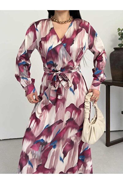 Moda İkra Rochie de damă cu decolteu în V și curea în talie cu imprimeu zigzag