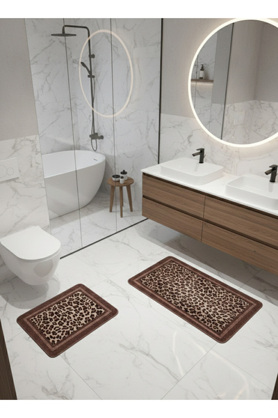 Brillant Lepoar Desenli 2 li Deri Taban Banyo Paspas (60x100 - 60x50)