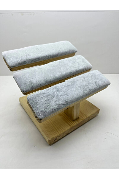 MeGass Dekor Wooden Gray Color Length 21 cm Width 19 cm Three-Stage Model Bra...