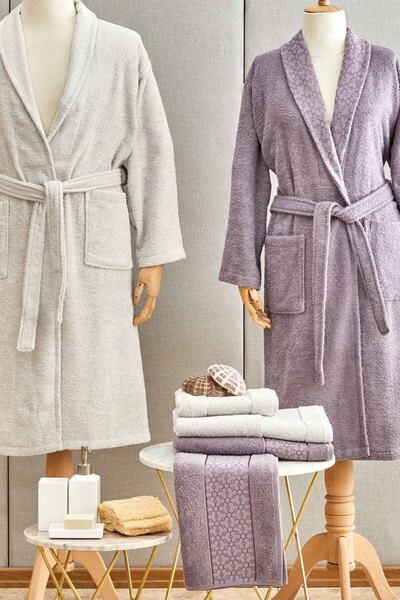 Karaca Home Casita Flos 6 Parça Gri Mürdüm Aile Banyo Seti