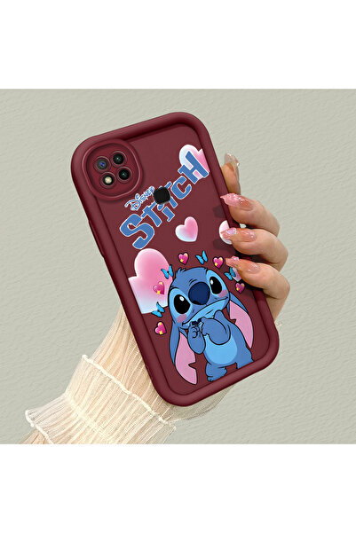 ucuc Redmi 9C Uyumlu Bordo Silikon Darbeye Dayanıklı Lens Korumalı Stitch Des...