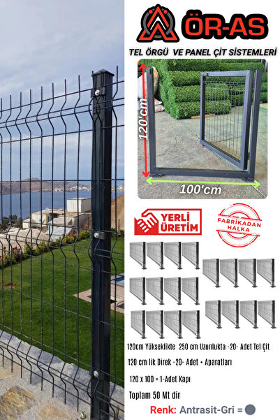 ÖR-AS TEL ÖRGÜ & PANEL ÇİT SİSTEMLERİ Panel Çit Takım ( 120 Cm Yükseklik 50 m...