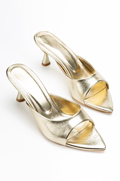 BY BERLE SHOES Women's Gold Low Heel Pointed Toe Sandals