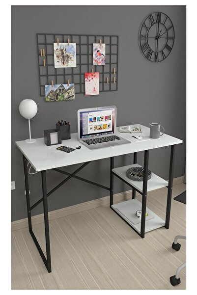 WEWOS HOME Raflı Kitaplıklı Çalışma Masası Metal Ayaklı 120 cm Bilgisayar Ve ...