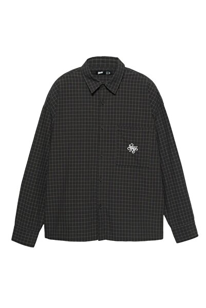 Pull & Bear STWD embroidered plaid shirt
