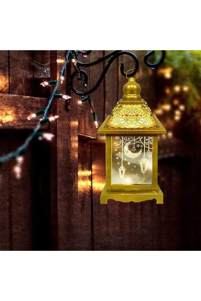 Pomefar 8in Ramadan Lantern,LED Candle,Warm White,Gold,Moon Star Pattern,Home...