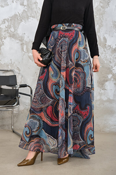 LOCCO Women's Belted Chiffon Skirt Saks Blue