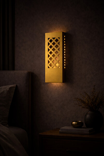 Trend Kitchen Modern Geometrik Desenli Şık Gold Pilli Duvar Apliği