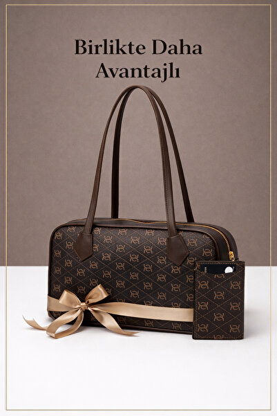 Av A Dos Дамска черна винтидж чанта тип багет и портмоне с механизъм за карти...