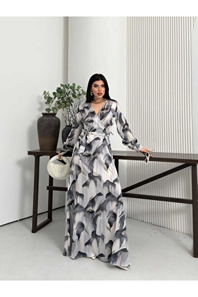 Moda İkra Rochie de damă cu decolteu în V și curea în talie cu imprimeu zigzag