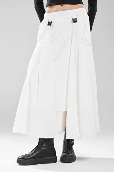 tw3 Γυναικεία μακριά φούστα με λεπτομέρεια αγκράφα στο μπροστινό μέρος και ελ...