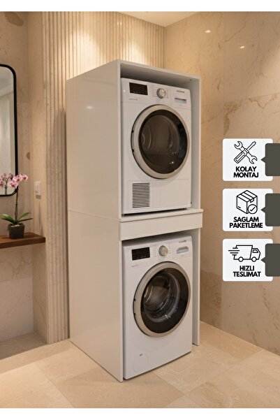 KAREN BANYO Altay Çamaşır Makinası Ve Kurutma Makinesi Dolabı Çekmeceli Banyo...