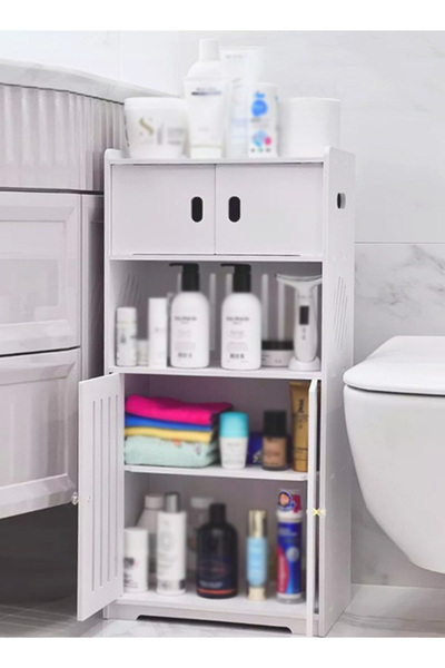 Generic Freestanding Bathroom Storage Rack Beside Toilet, Large Capacity Floo...