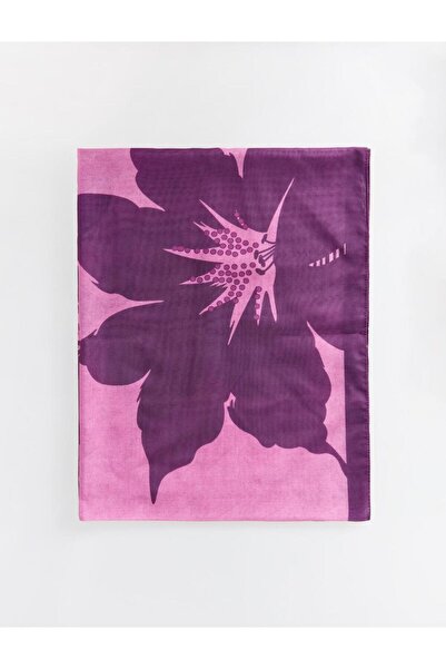 Jimmy Key Pembe Çiçek Desenli Çizgili Dokuma Şal