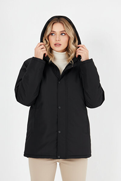 QAWWA Kadın İçi Kürklü Su ve Rüzgar Geçirmez Kapüşonlu Parka & Mont & Kaban