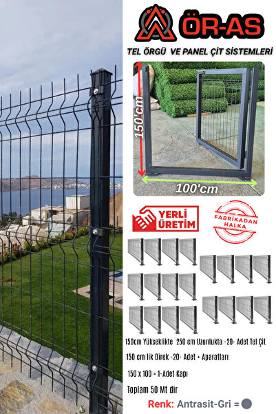ÖR-AS TEL ÖRGÜ & PANEL ÇİT SİSTEMLERİ Panel Çit Takım ( 150 Cm Yükseklik 50 m...