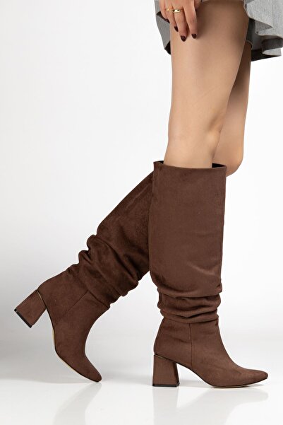 Budi Syt-2002 Brown Suede Bellows Thick Heeled Daily Boots