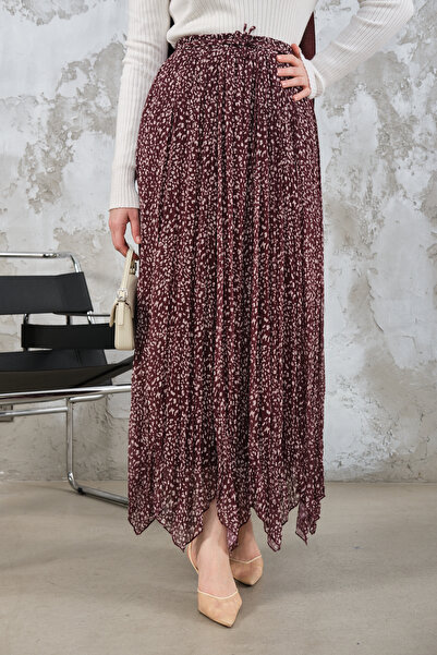 LOCCO Women's Asymmetrical Chiffon Skirt Burgundy