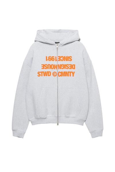 Pull & Bear Hoodie with zip and slogan