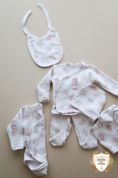 ilays beauty Özel Üretim Modal Kumaş 7'li Hastane Çıkışı Seti Pudra Pembe Won...