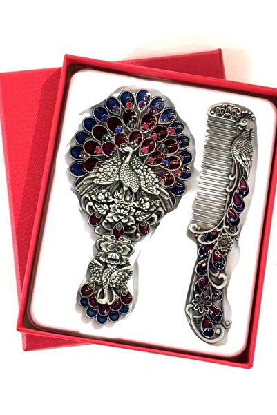 MD Moda Accessories Vintage Tavus Kuşu Figürlü El Aynası ve Tarak Seti – Anti...