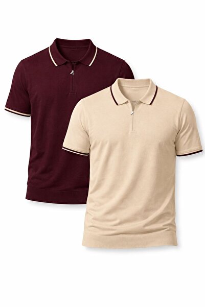 zs zaos fashion Set de 2 tricouri poloyaka basic pentru bărbați, cu guler, mâ...