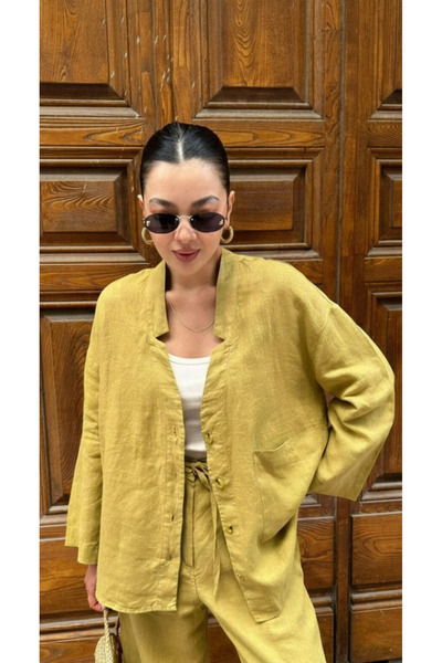 My Blog Olive Linen Single Pocket Shirt and Pants Set