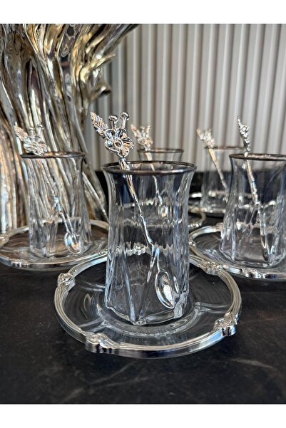 atabey home طقم شاي زوي من الفضة والبلاتين الأصلي بإطار وردي، 18 قطعة - 6 أطب...